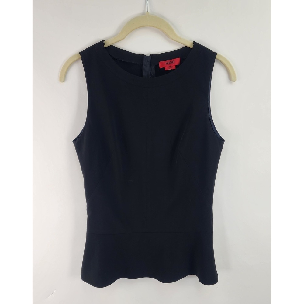 Hugo Boss Black Top Women's 0 Classic Chic Darts Peplum Structure Career